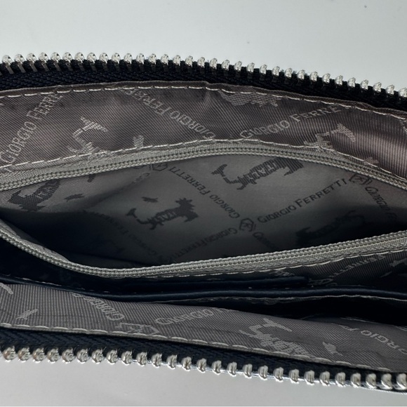 Giorgio Ferretti Black Leather Crossbody Bag Silver Chain Strap Pebbled Finish - Picture 7 of 8